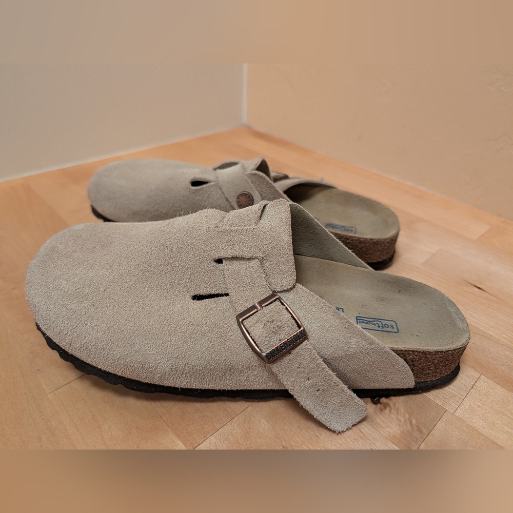 Birkenstock Boston Soft Footbed Suede Natural Tan Size 39 EUC - Picture 2 of 13